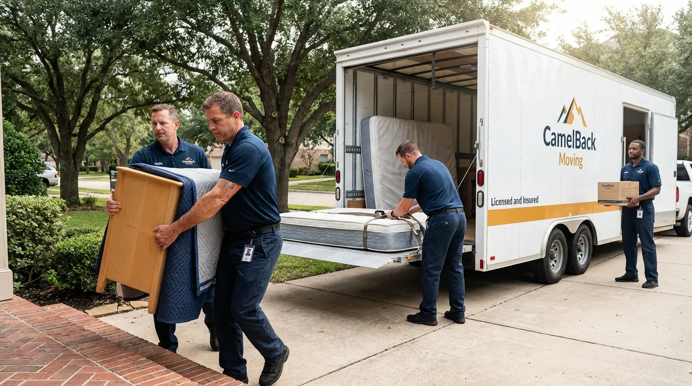 Crew loading residential truck for cross-state move from Lawrenceburg, TN