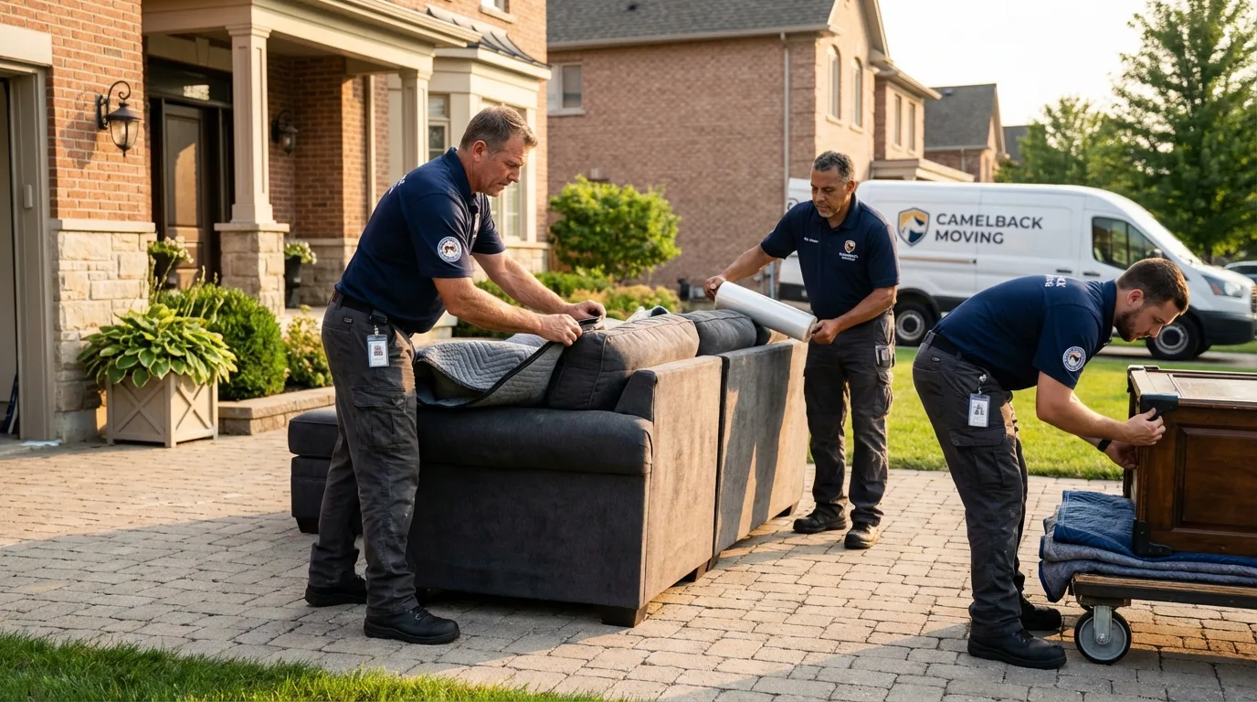 Large estate moving crew wrapping furniture in Lawrenceburg, TN
